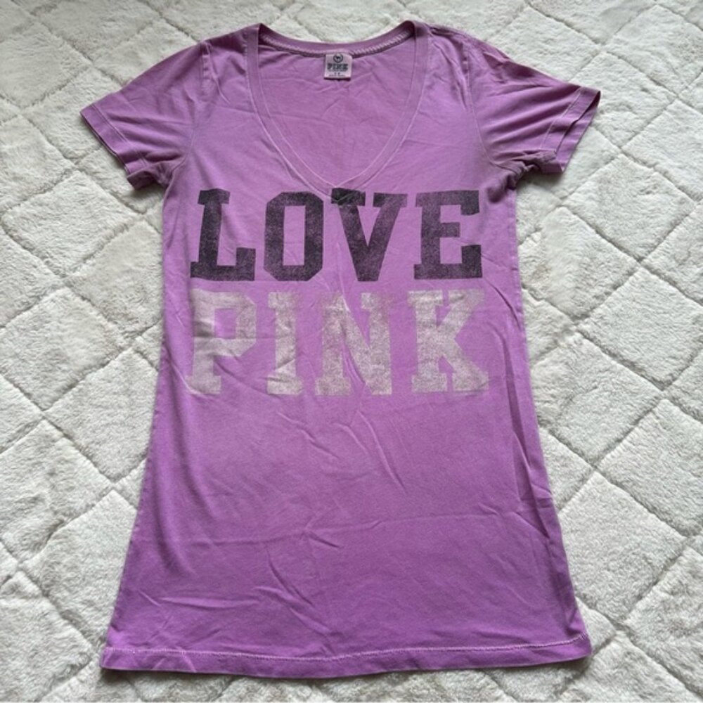 Victoria's Secret PINK | Short Sleeve Lavender V-Neck Tee Shirt | Size Small